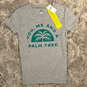 NWT Old Navy Gray Tee with Green Palm Tree Design